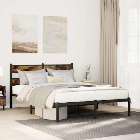 Metal Bed Frame without Mattress Smoked Oak 135x190 cm Double 4017052