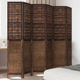 Room Divider 6 Panels Dark Brown Solid Wood Paulownia 358715