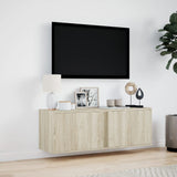 TV Wall Cabinet with LED Lights Sonoma Oak 100x31x35 cm 852266