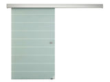 90cm Sliding Glass Door with Hardware Track Kit, Frosted Tempered Glass with Stripe Pattern, Round T3398P343503