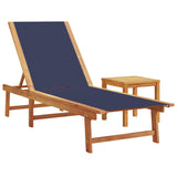 ZNTS Sun Loungers 2 pcs with Table Blue Solid Wood Acacia and Textilene 3279254