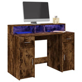 Desk with LED Lights Smoked Oak 120x55x91 cm Engineered Wood 3309415