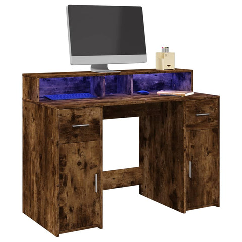 Desk with LED Lights Smoked Oak 120x55x91 cm Engineered Wood 3309415