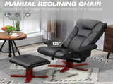 Faux Leather Manual Recliner and Footstool Set - Black T3398P343628