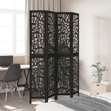 Room Divider 4 Panels Black Solid Wood Paulownia 358756