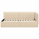 Corner Bed Frame with Headboard Cream 90 x 190 cm Fabric 42016461
