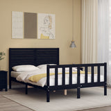 Bed Frame without Mattress Black Double Solid Wood Pine 3193185