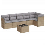 ZNTS 7 Piece Garden Sofa Set with Cushions Beige Poly Rattan 3217669