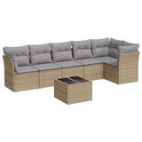 ZNTS 7 Piece Garden Sofa Set with Cushions Beige Poly Rattan 3217669