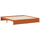 Bed Frame with Drawer Wax Brown 200 x 200 cm Solid Pine Wood 3422721
