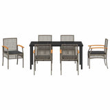 Garden Dining Set with Cushion 7 pcs Grey and Black Rattan 3380824