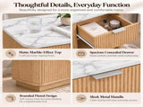 Set of 2 Modern Fluted Bedside Tables, Oak Effect Nightstands with Marble-Effect Top, Spacious N606P518989E