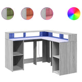 Desk with LED Lights Grey Sonoma 130x130x91 cm Engineered Wood 3309452