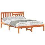 Bed Frame with Headboard Wax Brown 140 x 190 cm Solid Pine Wood 872238