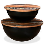 ZNTS Coffee Table Set 2 Pieces Solid Reclaimed Wood Black Bowl Shape 245257