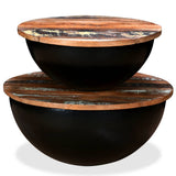 245257 Coffee Table Set 2 Pieces Solid Reclaimed Wood Black Bowl Shape