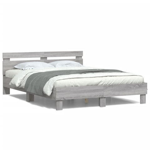 ZNTS Bed Frame with LED without Mattress Grey Sonoma 140x200 cm 3207551