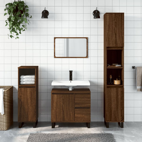 ZNTS 3 Piece Bathroom Furniture Set Brown Oak Engineered Wood 3190236
