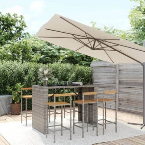 7 Piece Garden Bar Set Grey Poly Rattan& Solid Wood Acacia 3187703