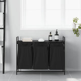 Laundry Basket 3 Compartments with Shelf Black Oak 859060
