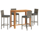 5 Piece Garden Bar Set Grey Solid Wood Acacia and Poly Rattan 3295299