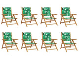 Reclining Garden Chairs 8 pcs Green Fabric and Solid Wood 3214552