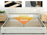 King Size Ottoman Bed Frame, with Front Drawer - Cream T3398P423096
