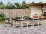 15 Piece Garden Dining Set with Cushions Light Grey Poly Rattan 3210815