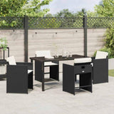 Garden Dining Set with Cushion 5 pcs Black Poly Rattan 3379973