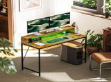 120cm Computer Desk with LED Lights and Power Outlets, Gaming Desk with Monitor Stand, Computer T3398P341428