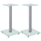 Speaker Stands 2 pcs Silver Tempered Glass 1 Pillar Design 51809