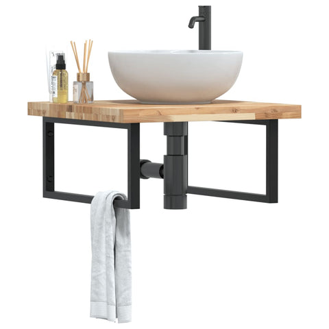 Basin Shelf Wall Mounted Steel and Solid Wood Acacia 3302877