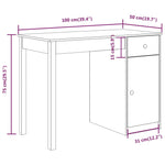 ZNTS Desk White 100x50x75 cm Solid Wood Pine 814630