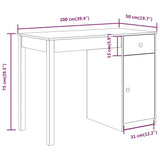 ZNTS Desk White 100x50x75 cm Solid Wood Pine 814630