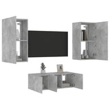 4 Piece TV Wall Units with LED Concrete Grey Engineered Wood 3216821