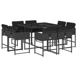 9 Piece Garden Dining Set with Cushions Black Poly Rattan 3211375