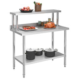 ZNTS Kitchen Work Table with Overshelf 120x60x120 cm Stainless Steel 3054469