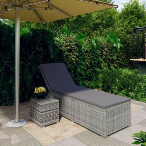 Sun Lounger with Cushion and Tea Table Poly Rattan Grey 317113