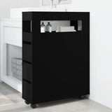 Narrow Bathroom Cabinet with Wheels Black Engineered Wood 855269