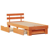 Bed Frame with Headboard Wax Brown 75 x 190 cm Solid Pine Wood 872553