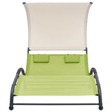 Double Sun Lounger with Canopy Textilene Green 310546