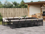 11 Piece Garden Dining Set with Cushions Black Poly Rattan 3210750