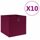 Storage Box Set of 10 Dark Red Non-Woven Fabric Medium Foldable 325201