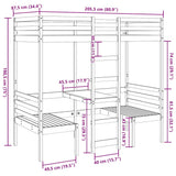 Loft Bed Frame with Desk and Chairs Wax Brown 80x200cm Solid Wood Pine 3308558