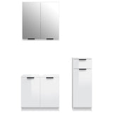 ZNTS 3 Piece Bathroom Cabinet Set High Gloss White Engineered Wood 3115872