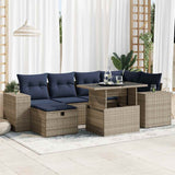 7 Piece Garden Sofa Set with Cushions Brown Poly Rattan Acacia 3327941