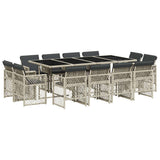13 Piece Garden Dining Set with Cushions Light Grey Poly Rattan 3210863