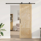 Sliding Door Natural and Black 83 x 232 cm Solid Pine Wood 3445463