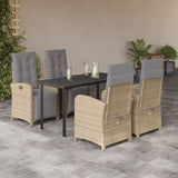 5 Piece Garden Dining Set with Cushions Beige Poly Rattan 3212593