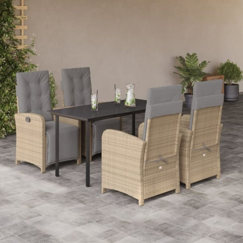 5 Piece Garden Dining Set with Cushions Beige Poly Rattan 3212593
